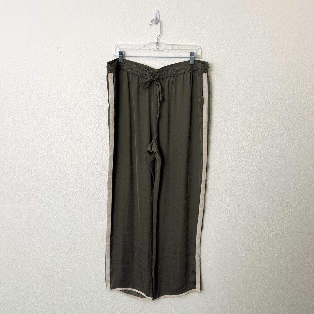 [Aerie] Olive Green Wide Leg Side Stripe Satin Pants Elastic Waist NWOT Size XL